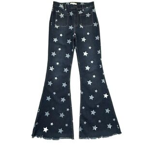 Cello Flare Jeans Women Jr 11 x 34" Star Print High Rise Bell Festival Patriotic